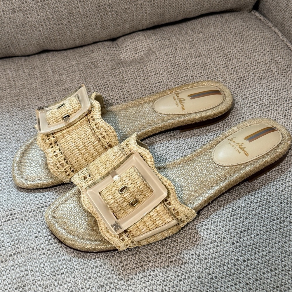 Sam Edelman Bambi Raffia Buckle Slides in Natural Size 8 - Picture 2 of 5